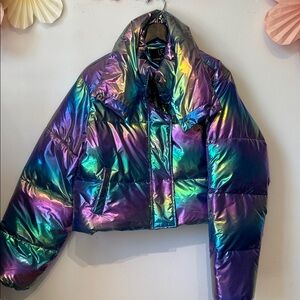 Unreal fur iridescent puffer jacket Xlarge